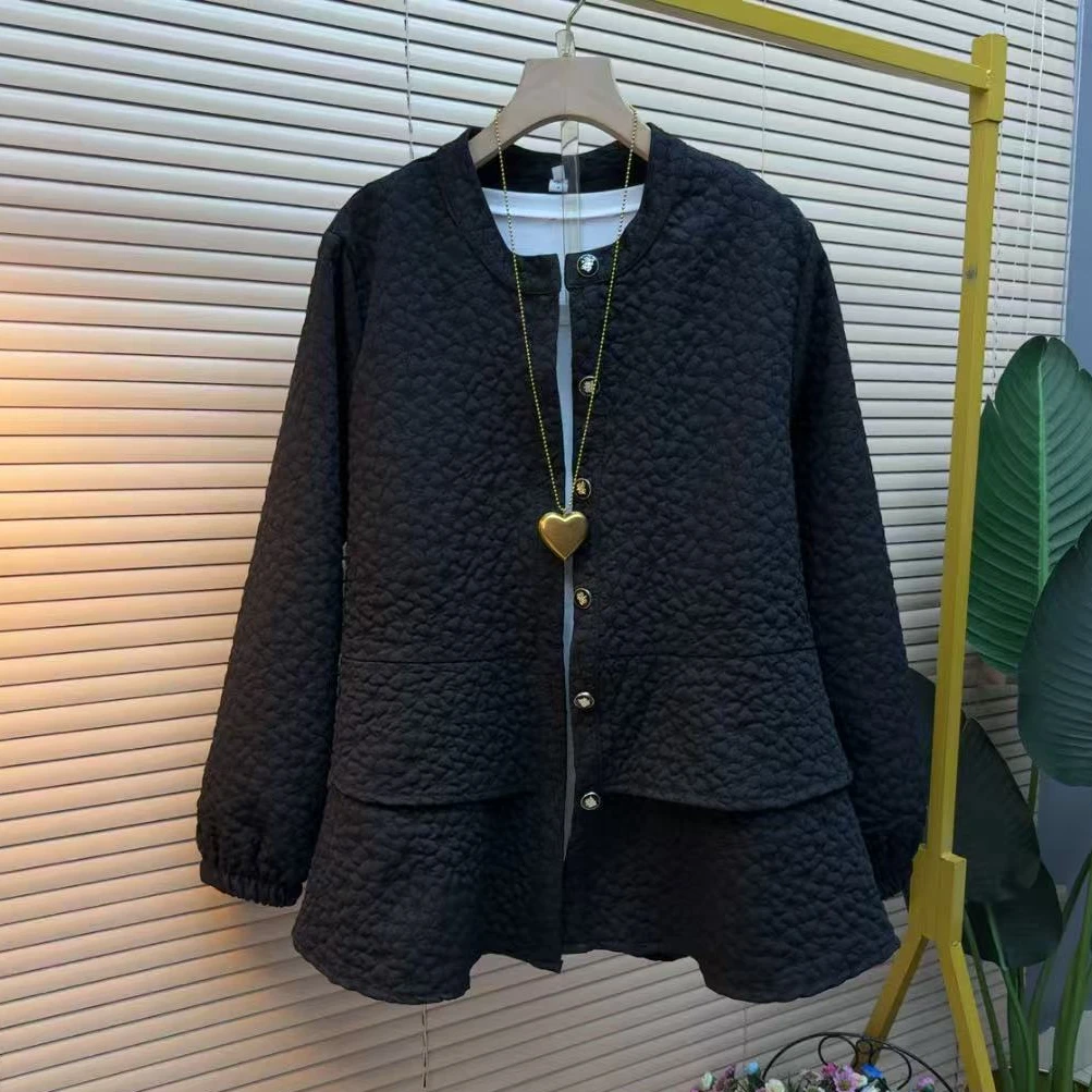 时尚休闲百搭气质简约宽松韩版圆领9921长袖遮肉显瘦外套