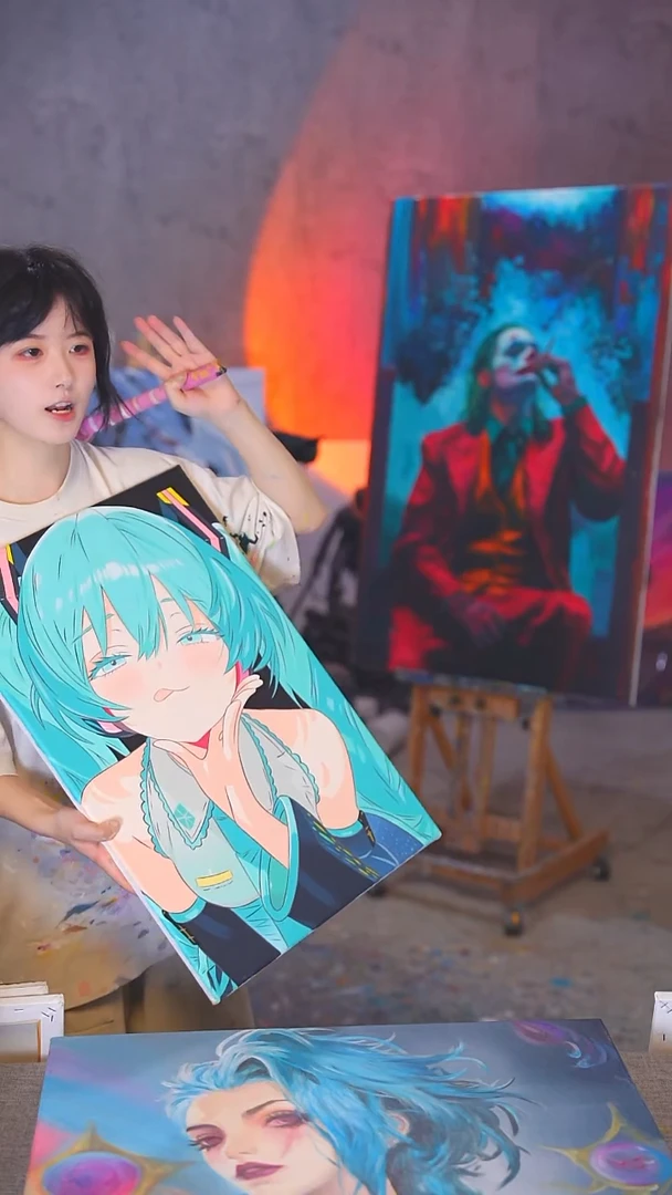 油画你***亮初音未来丙烯画纯手绘