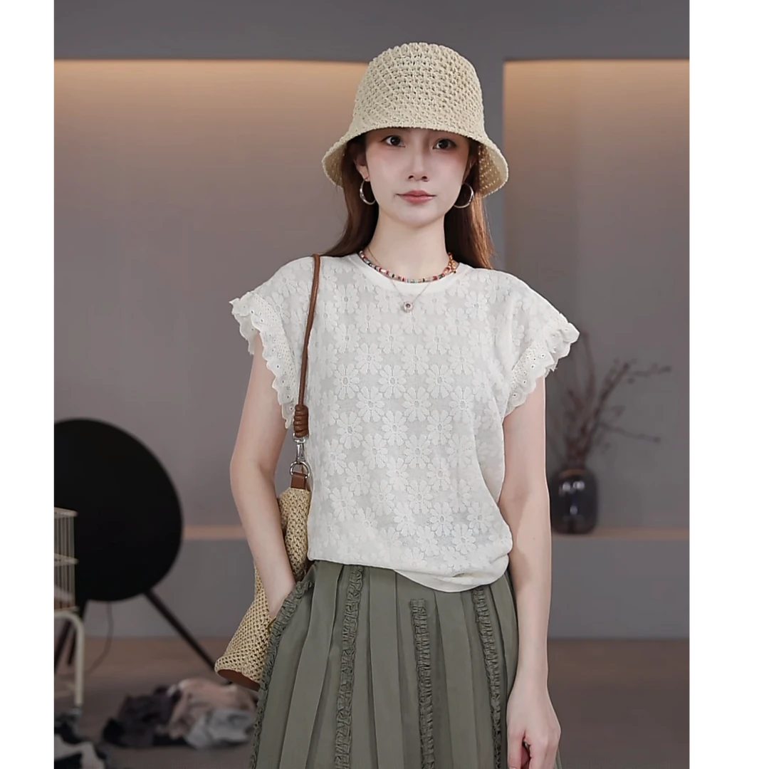 【LIbaibai】夏季2025年新款显瘦薄款短袖针织上衣BB-2516