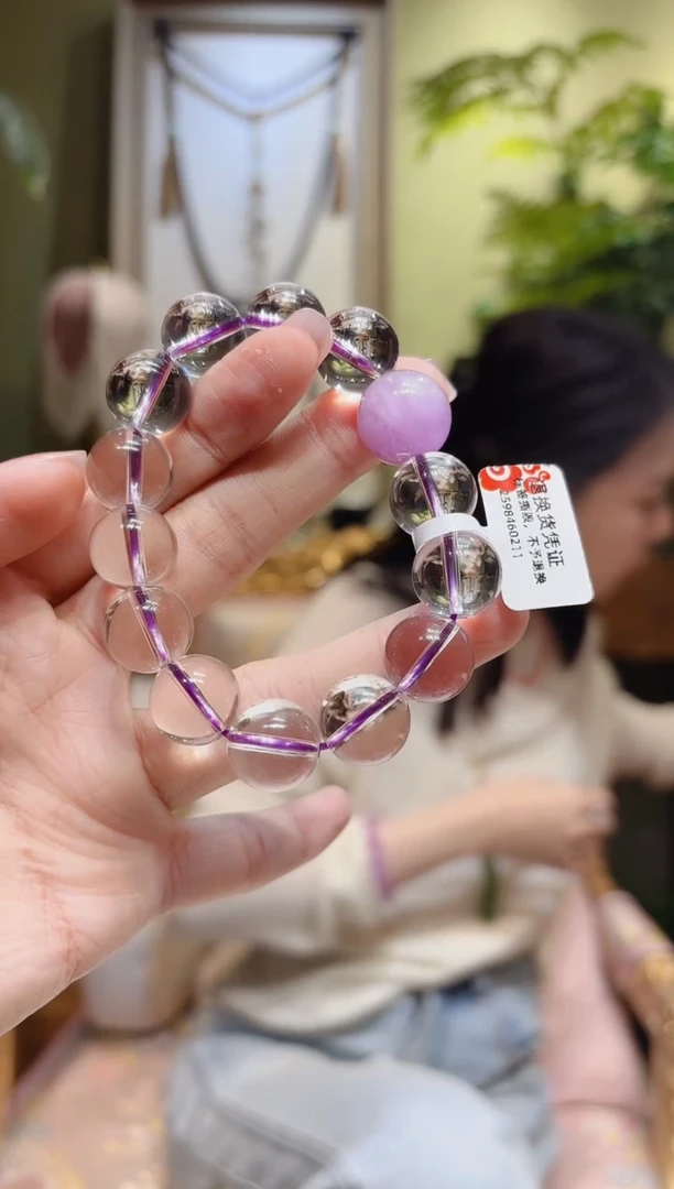 【闪购商品】水晶手串未镶嵌紫锂辉顶珠白水晶手串14.1