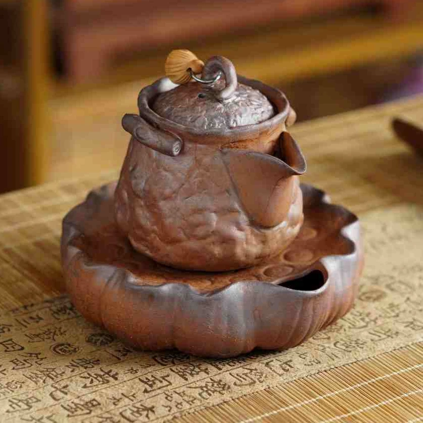 复古老陶泥老岩泥粗陶陶瓷茶具家用泡壶半手工手抓壶蓄水壶承茶具