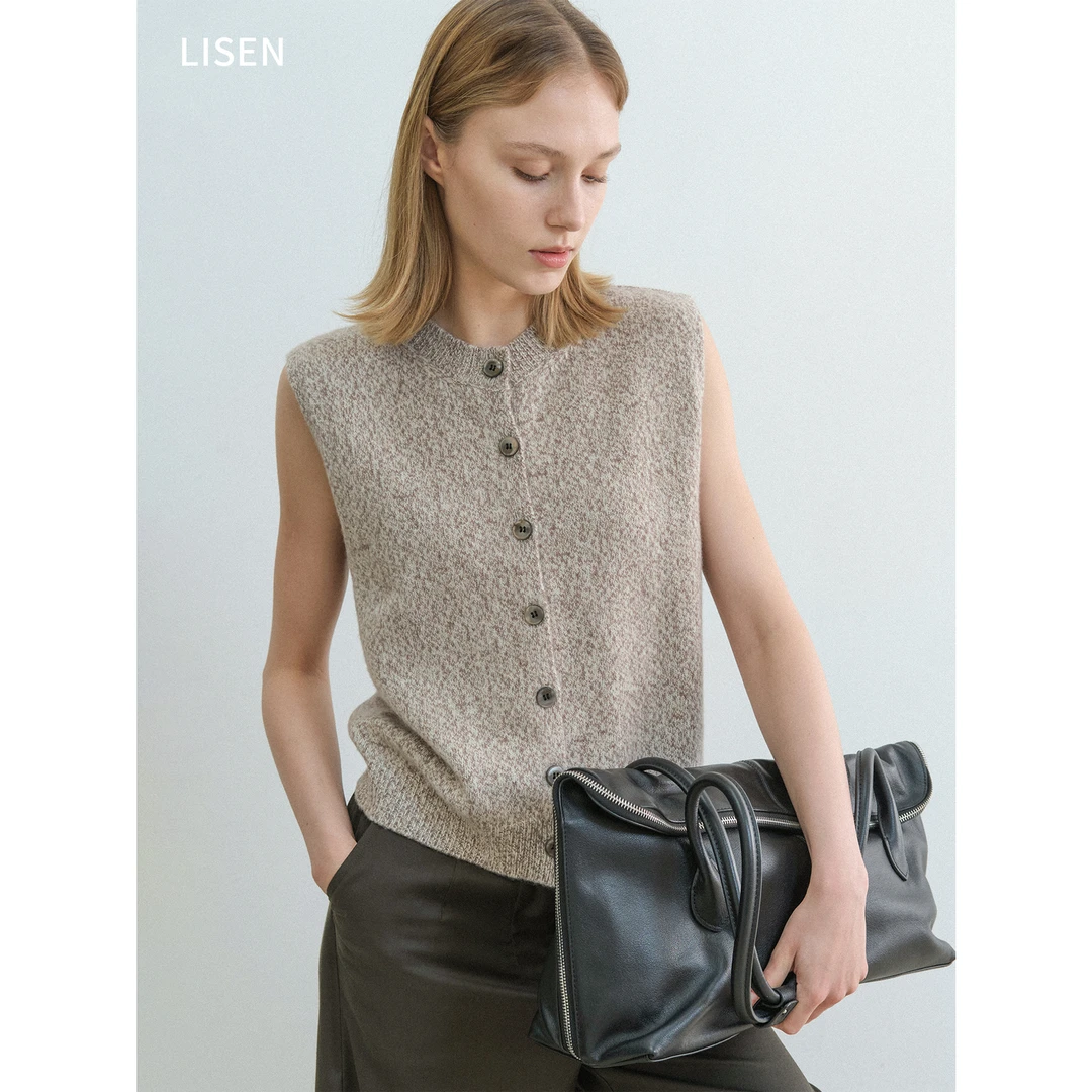 离森简约百搭OL轻熟风通勤风亲肤羊毛圆领针织马甲背心