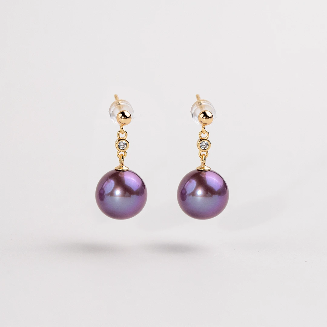 【吟吟甄选】天然稀有色珍珠 炫紫 紫风吹 10-11mm耳饰耳坠