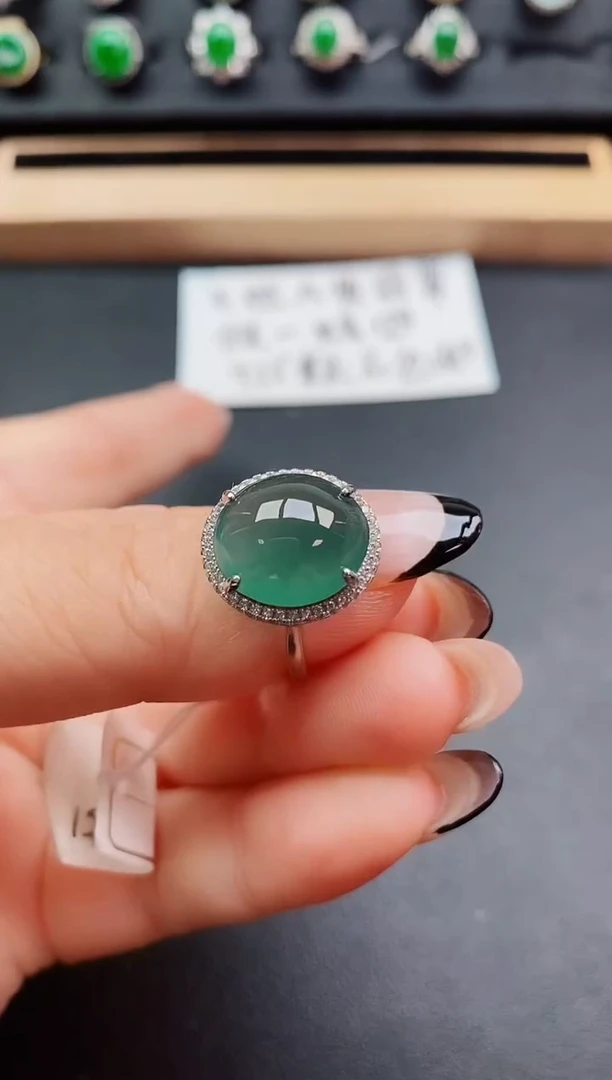 翡翠戒指银S925镶嵌08050