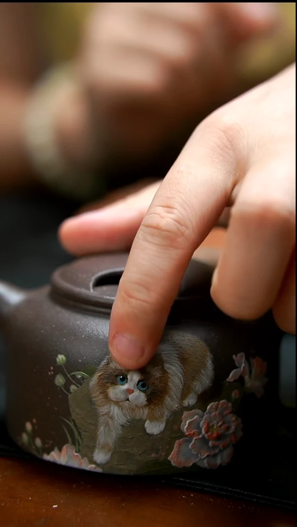 茶壶紫砂天青牛盖猫猫壶