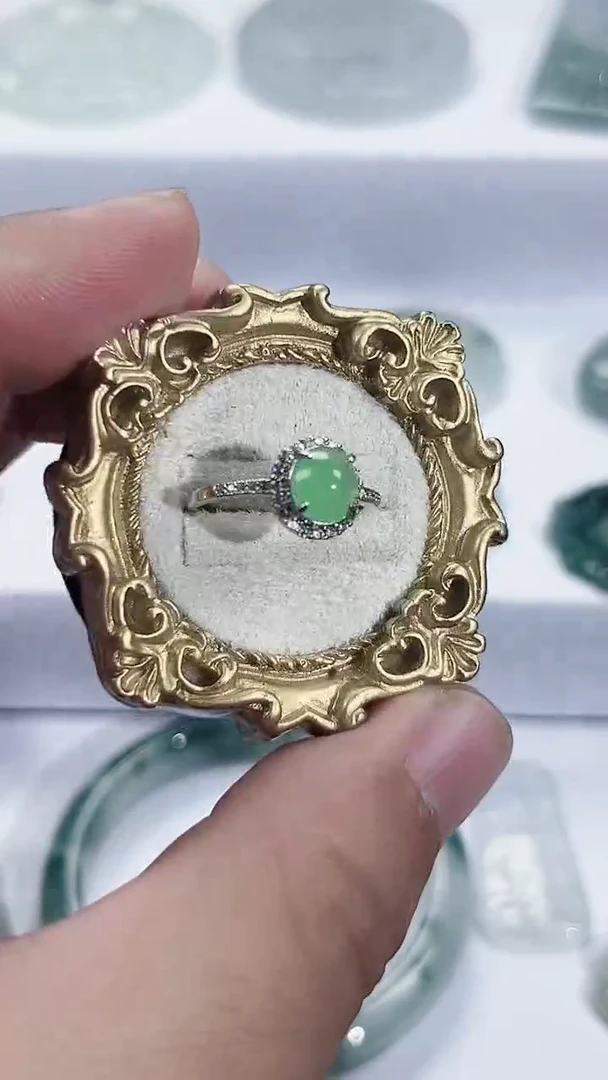 银S925镶嵌戒指翡翠天然缅甸A货翡翠