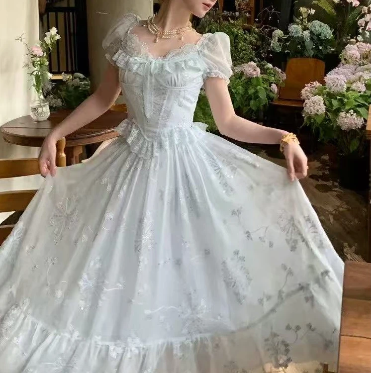 公主家9051夏季新款重工刺绣显瘦连衣裙甜美减龄中长款修身连衣裙