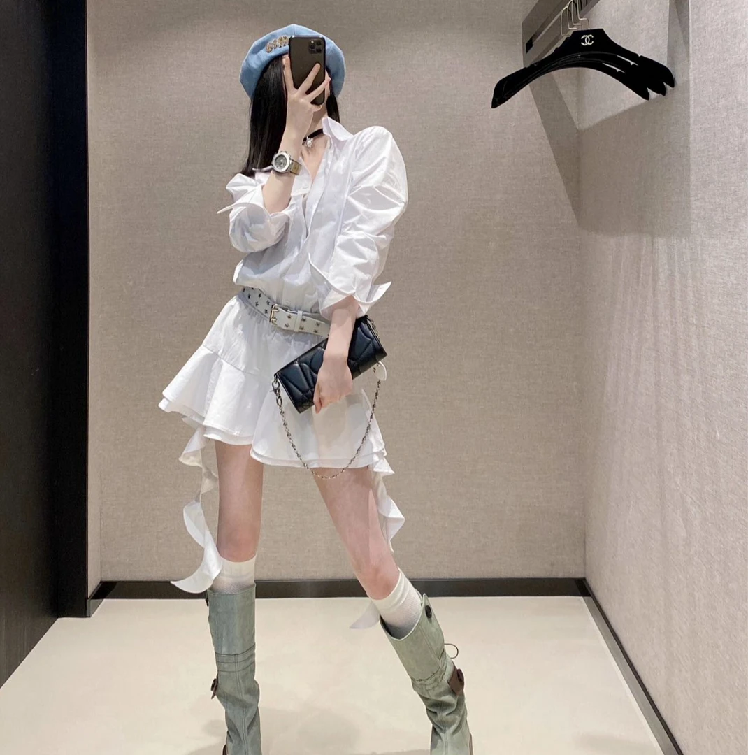 时尚白色洋气衬衫连衣裙性感辣妹设计感气质显瘦外穿街头温柔套头