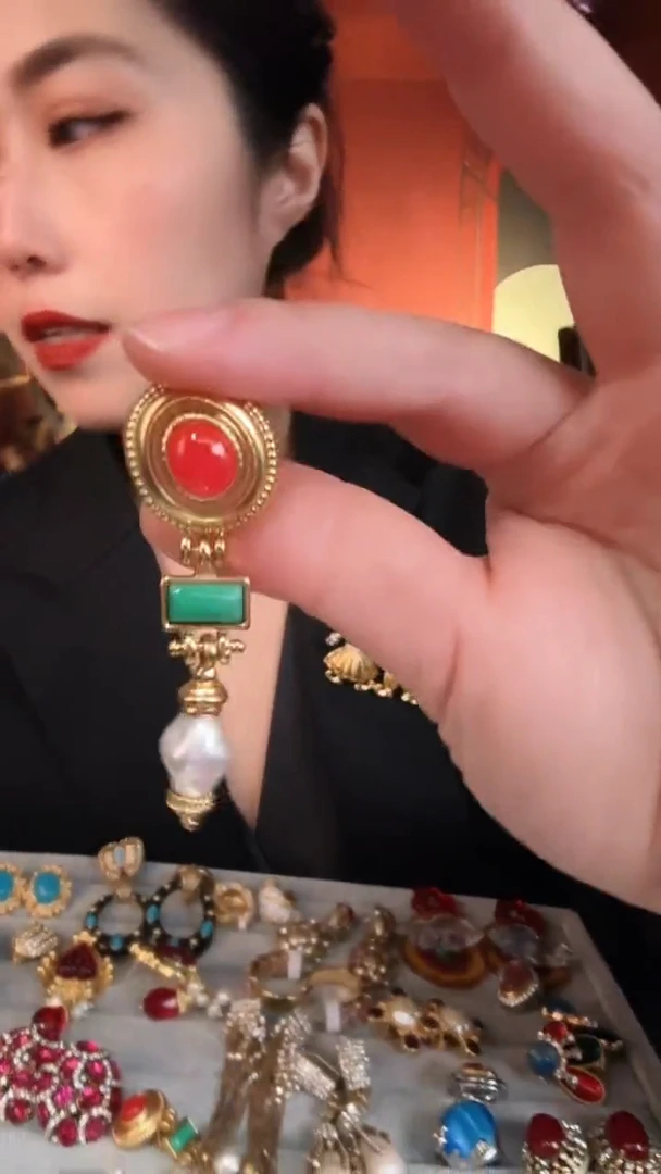 合金琉璃合金无复古百搭撞色耳针福利不退