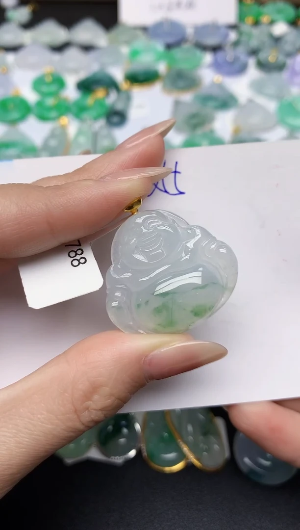 颈饰18K金镶嵌翡翠天然缅甸A货翡翠百元以上9元证书费自理