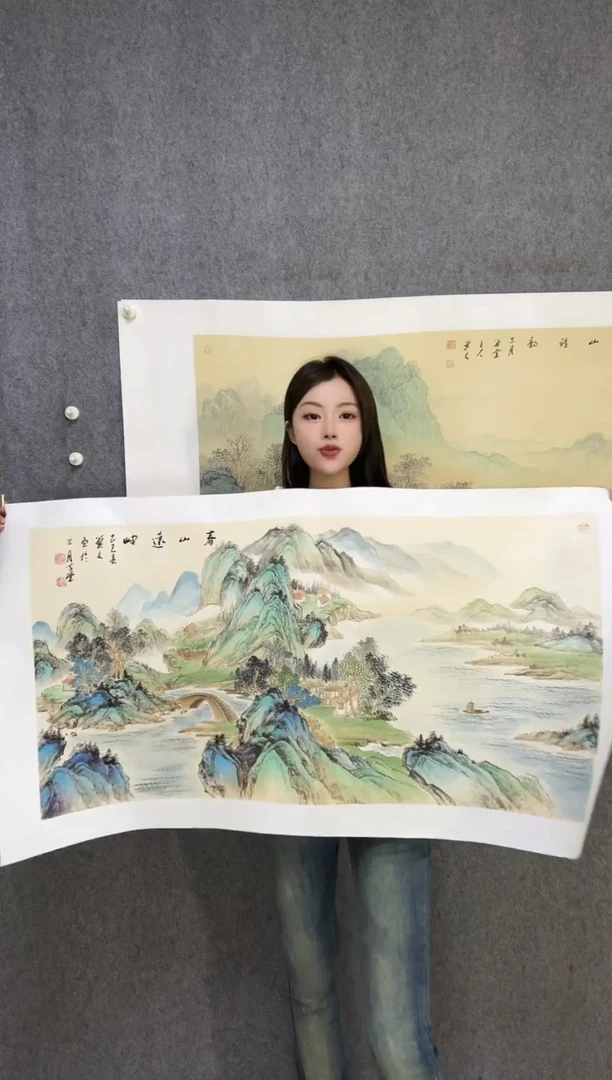 国画《春山远岫》手绘国画