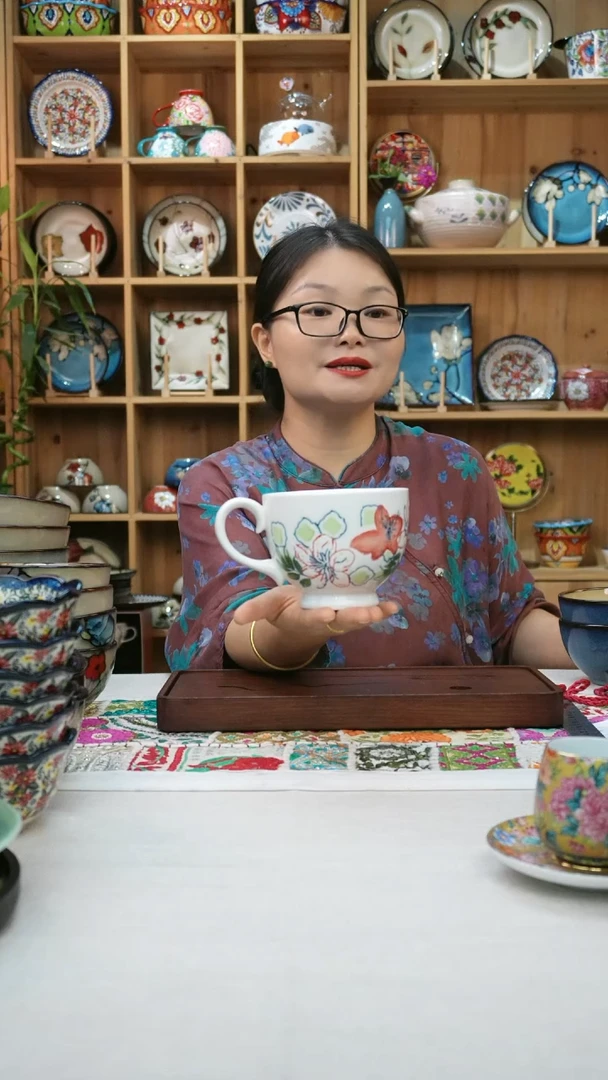 瓷片小可高温陶瓷餐具一只杯子