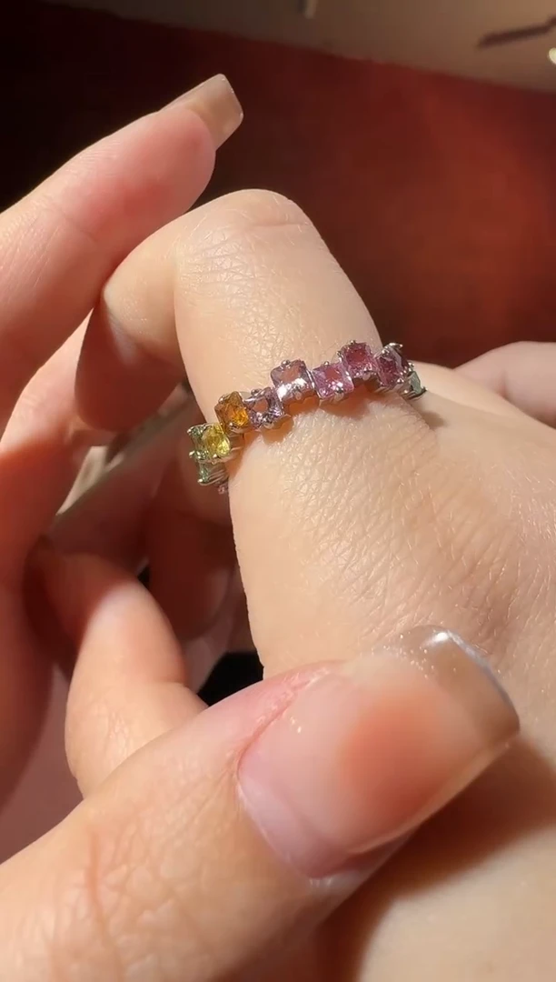 彩色蓝宝石戒指银S925镶嵌戒指