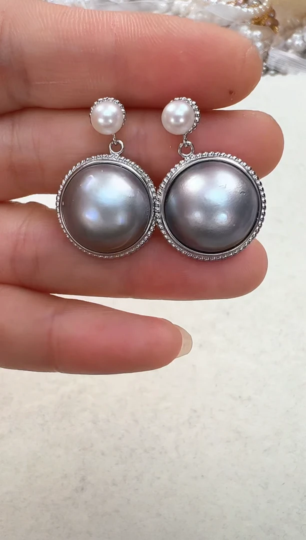 【闪购商品】拼合珍珠（马贝珠）耳饰银S925镶嵌双珠灵动