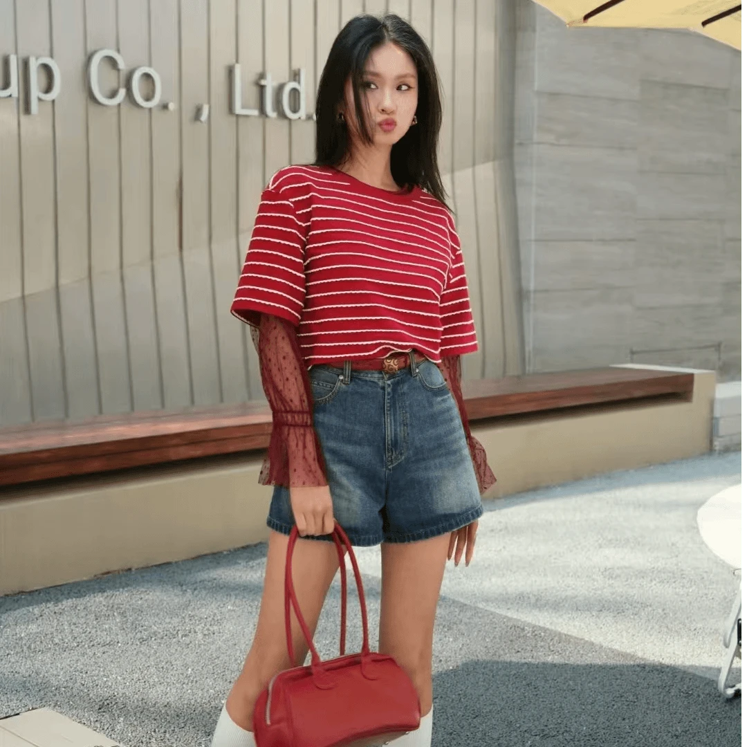 GIRDEAR/哥弟新款减龄休闲百搭圆领套头短款短袖T恤上衣1300790