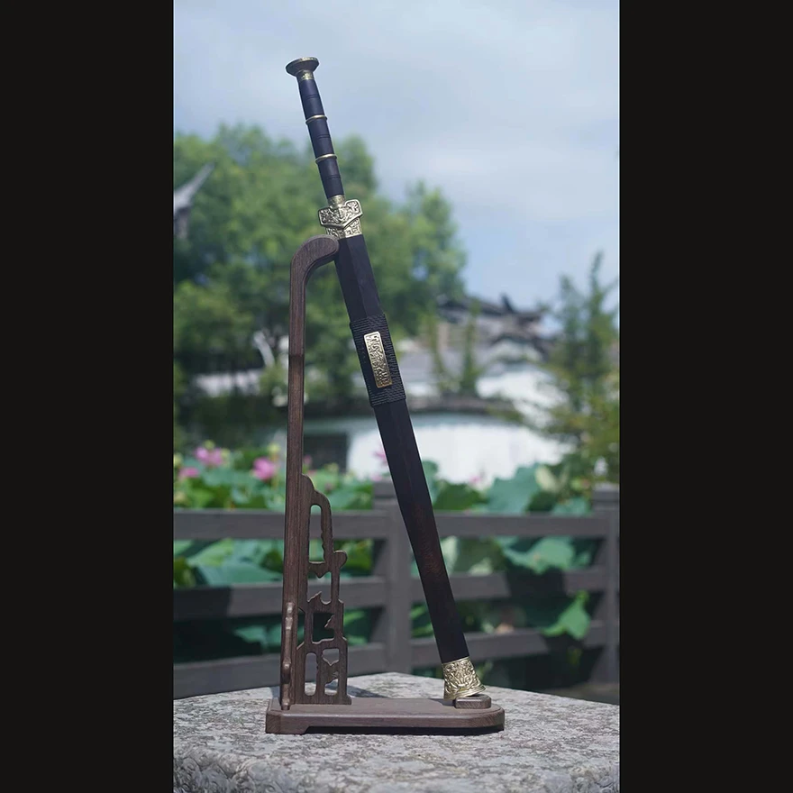 龙泉宝剑26寸【御天汉剑】百炼千层钢黑檀木未开刃古法手工锻造