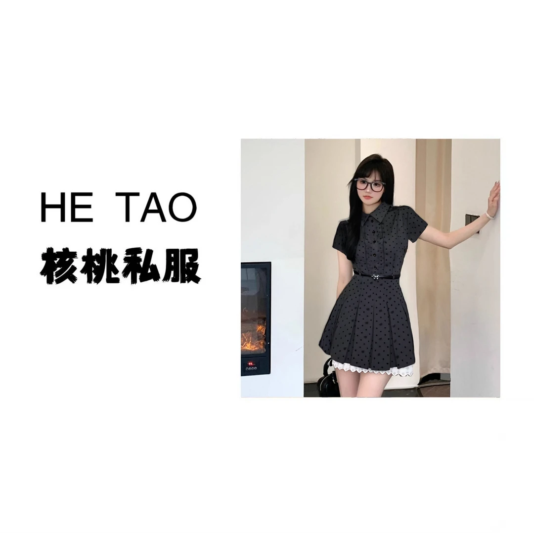 【送腰带】【有里布】韩系连衣裙女学院风穿搭收腰显瘦a字短裙D0865