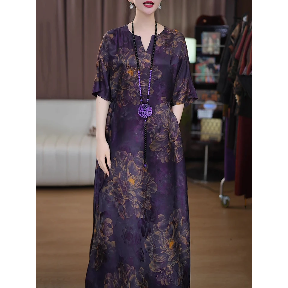 高端气质时尚连衣裙2025夏装新款中年妈妈装宽松减龄显瘦高贵长裙