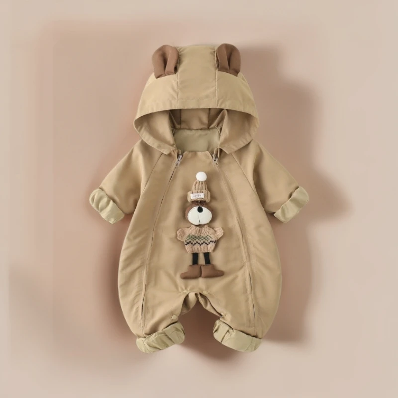 婴儿连体衣秋款男女宝宝连帽冲锋衣卡通周岁婴儿外出爬爬服潮