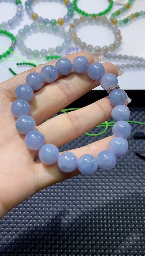 散珠翡翠卡10.8蓝紫飘花手串