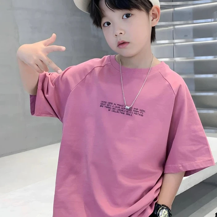 男童T恤2025新款儿童夏季百搭潮牌圆领插肩时尚休闲短袖