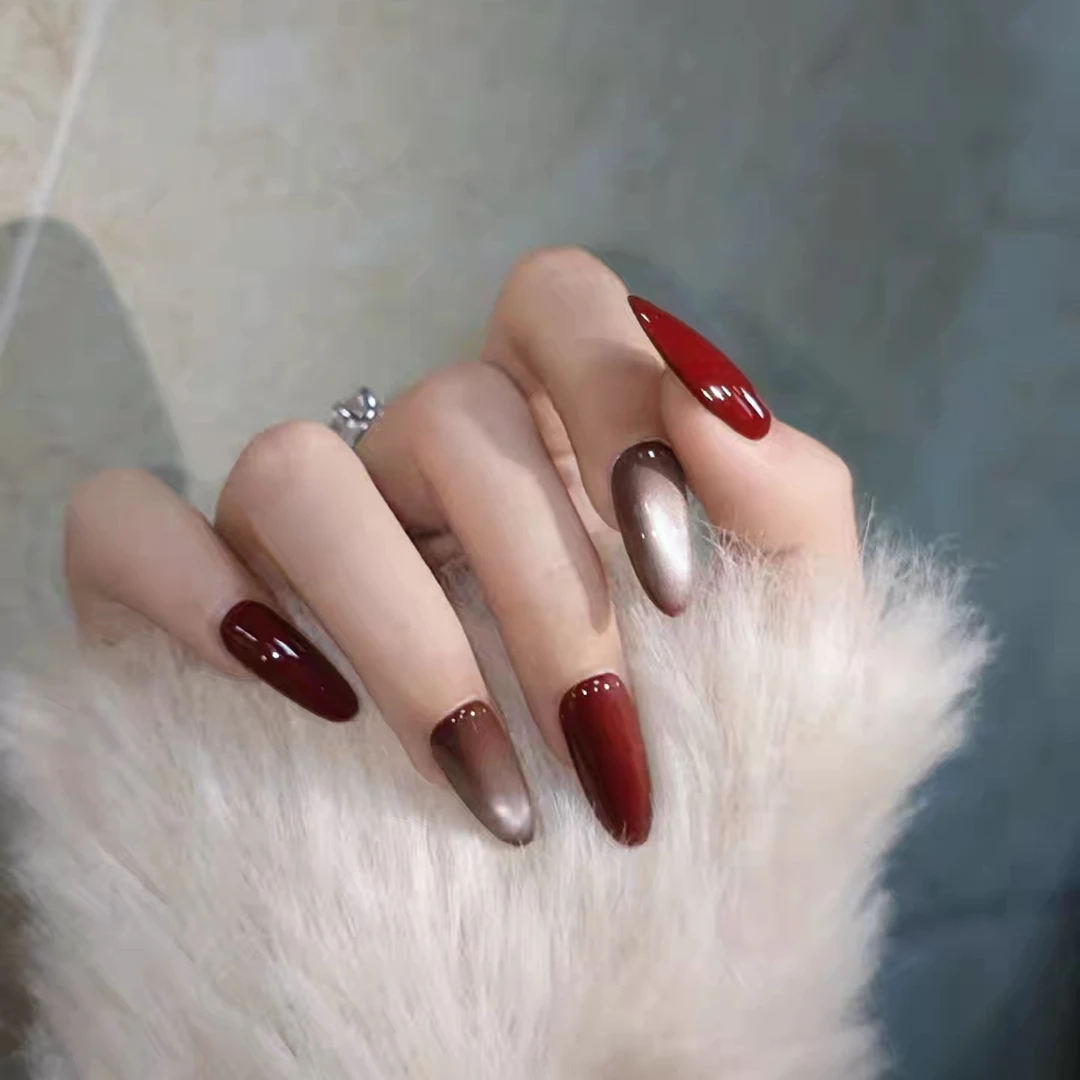【红果】纯手工高级猫眼显白新年美甲新款日常穿戴秋冬穿戴甲美甲