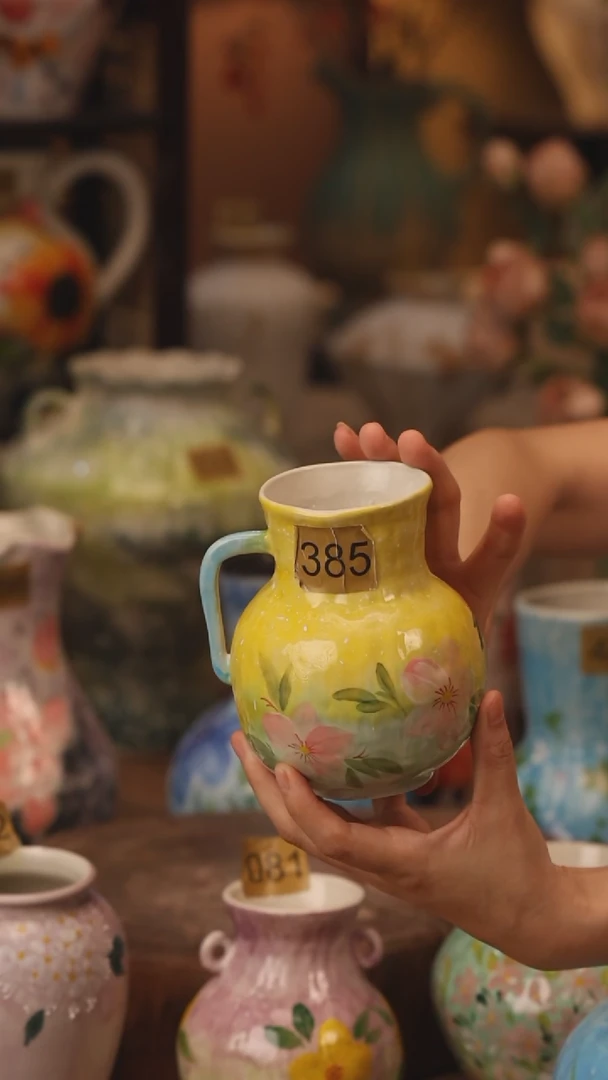 陶瓷385景德镇设计师手作花器摆件侘寂风