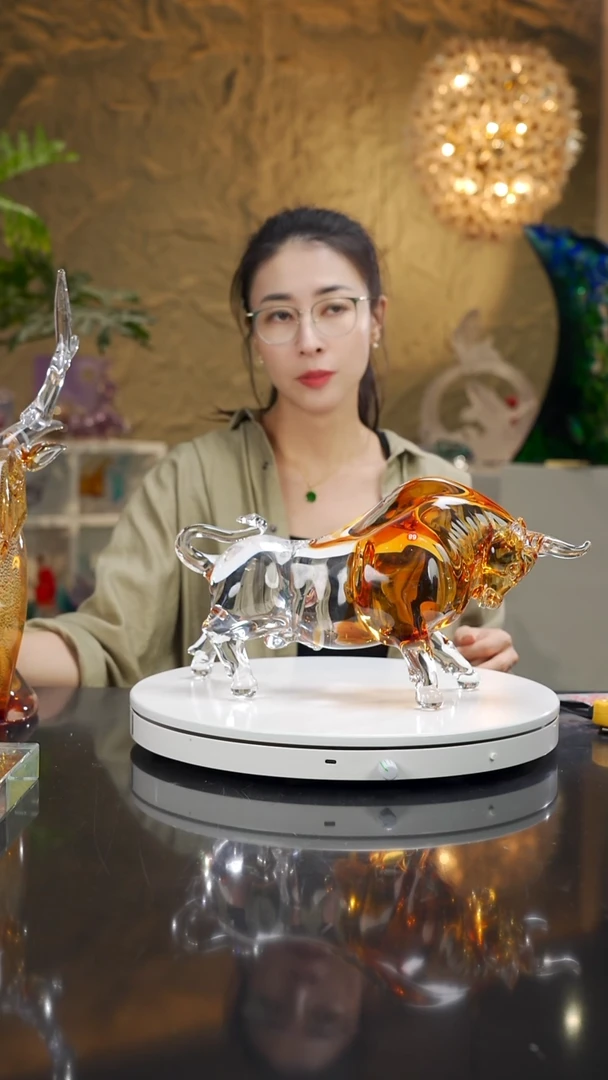 悠**月琉璃琥珀金色牛摆件68号