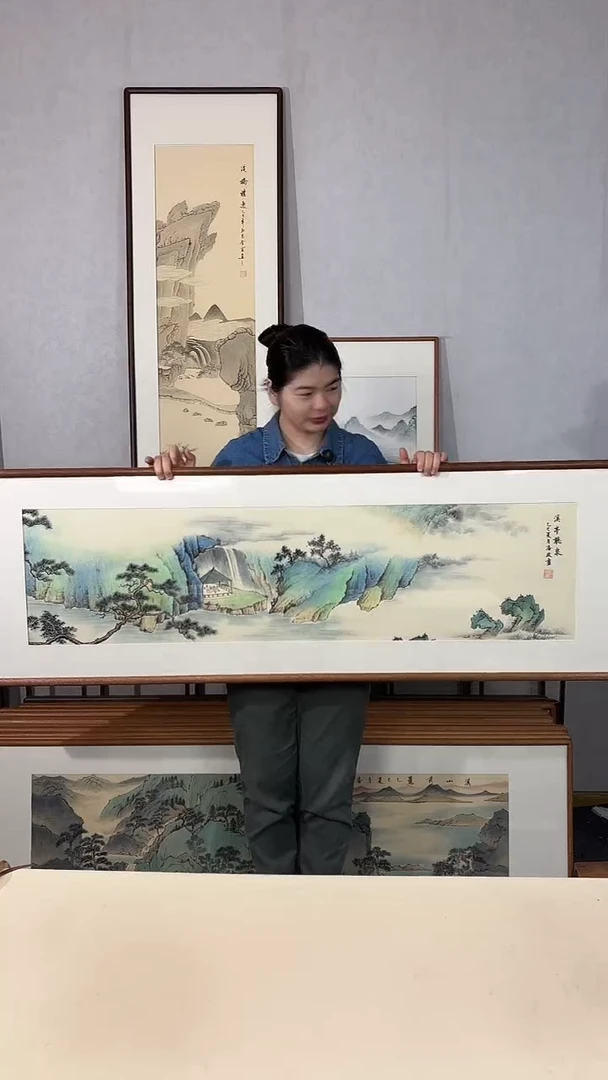 国画手绘*溪亭听泉*52*172cm带框发货