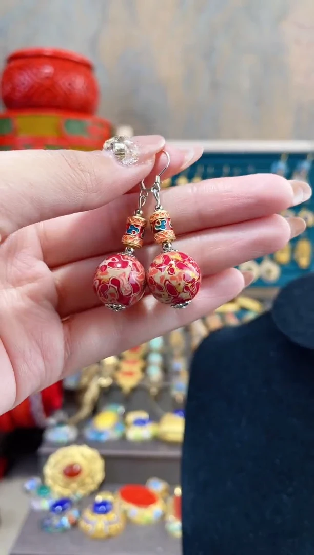 【闪购商品】非遗犀皮漆精品耳环粉红色