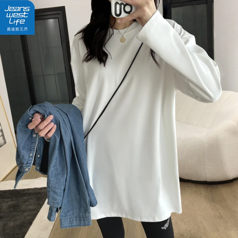 真维斯无界女士200g纯棉T恤秋季长袖气质宽松亲肤百搭女新款上衣