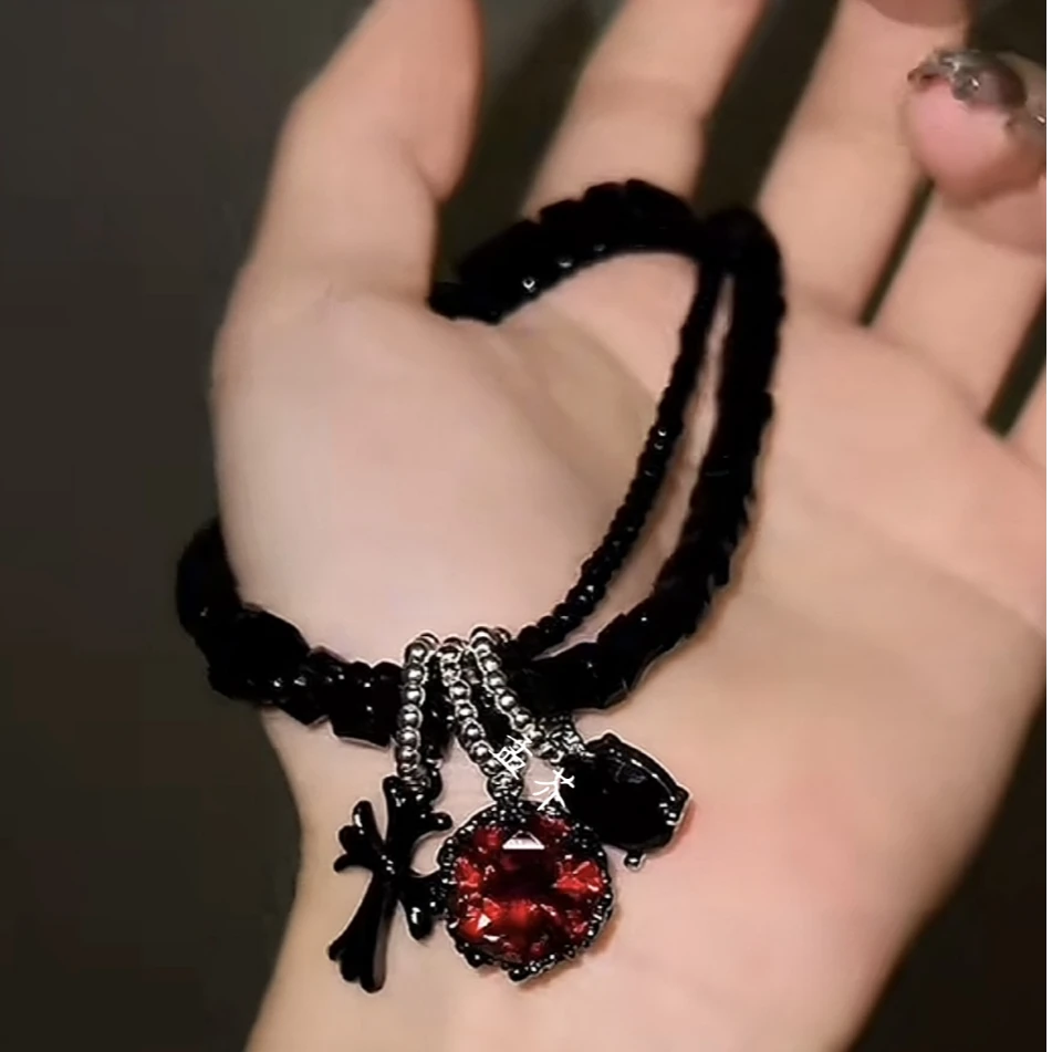 铜合金项链 叠戴设计黑红色锆石女复古小众暗黑系项链颈链锁骨链
