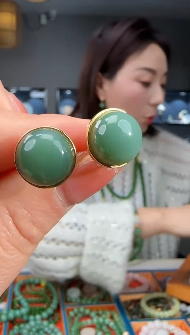 银S925镶嵌和田玉耳饰1