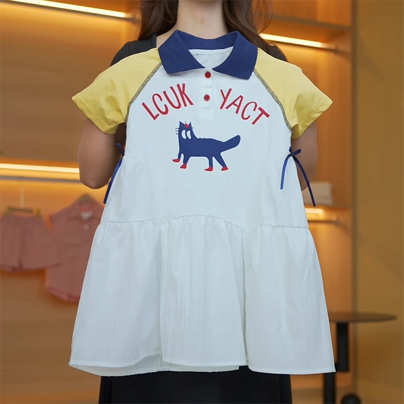 女童连衣裙2025新款夏季儿童女孩休闲裙中大童时尚拼接棉布裙子