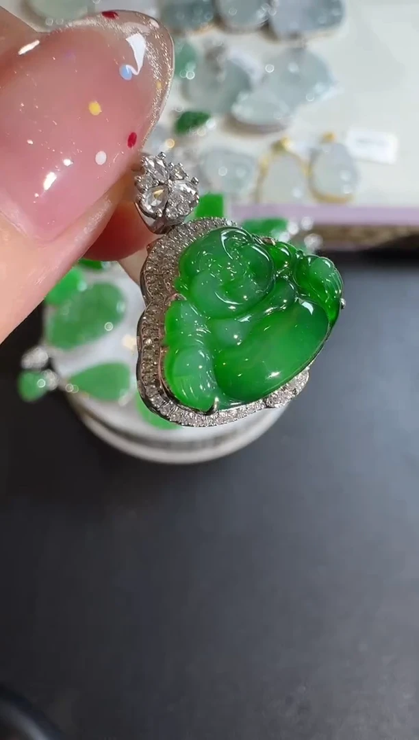 【闪购商品】翡翠吊坠(不含链)18K金镶嵌【源头工厂】钻石镶嵌