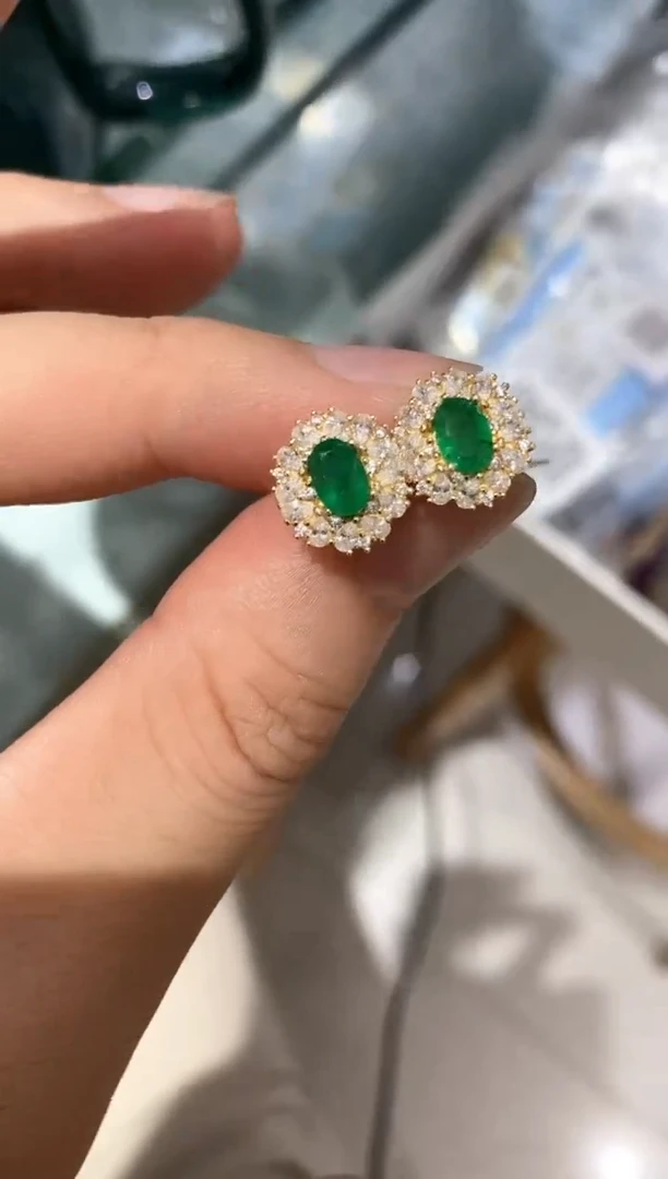 银S925镶嵌耳饰祖母绿耳饰