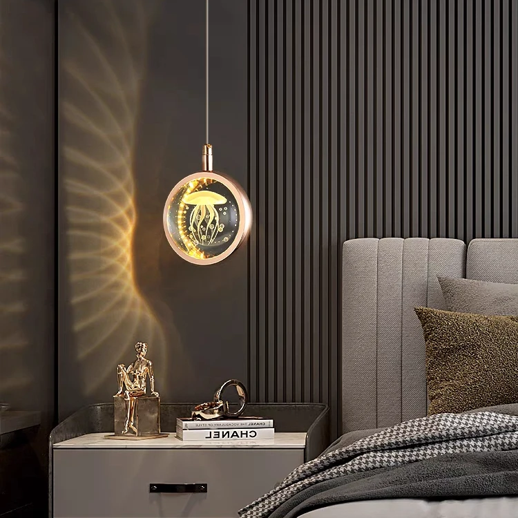 卧室床头吊灯网红轻奢水晶装饰创意个性艺术背景墙吊线灯