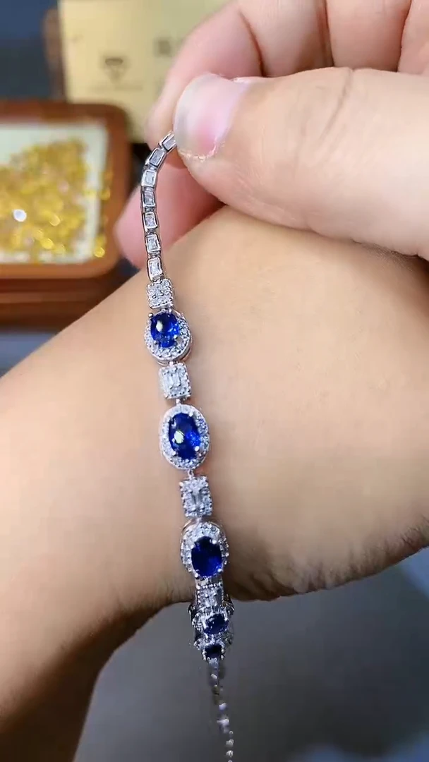 【闪购商品】蓝宝石手链银S925镶嵌1564
