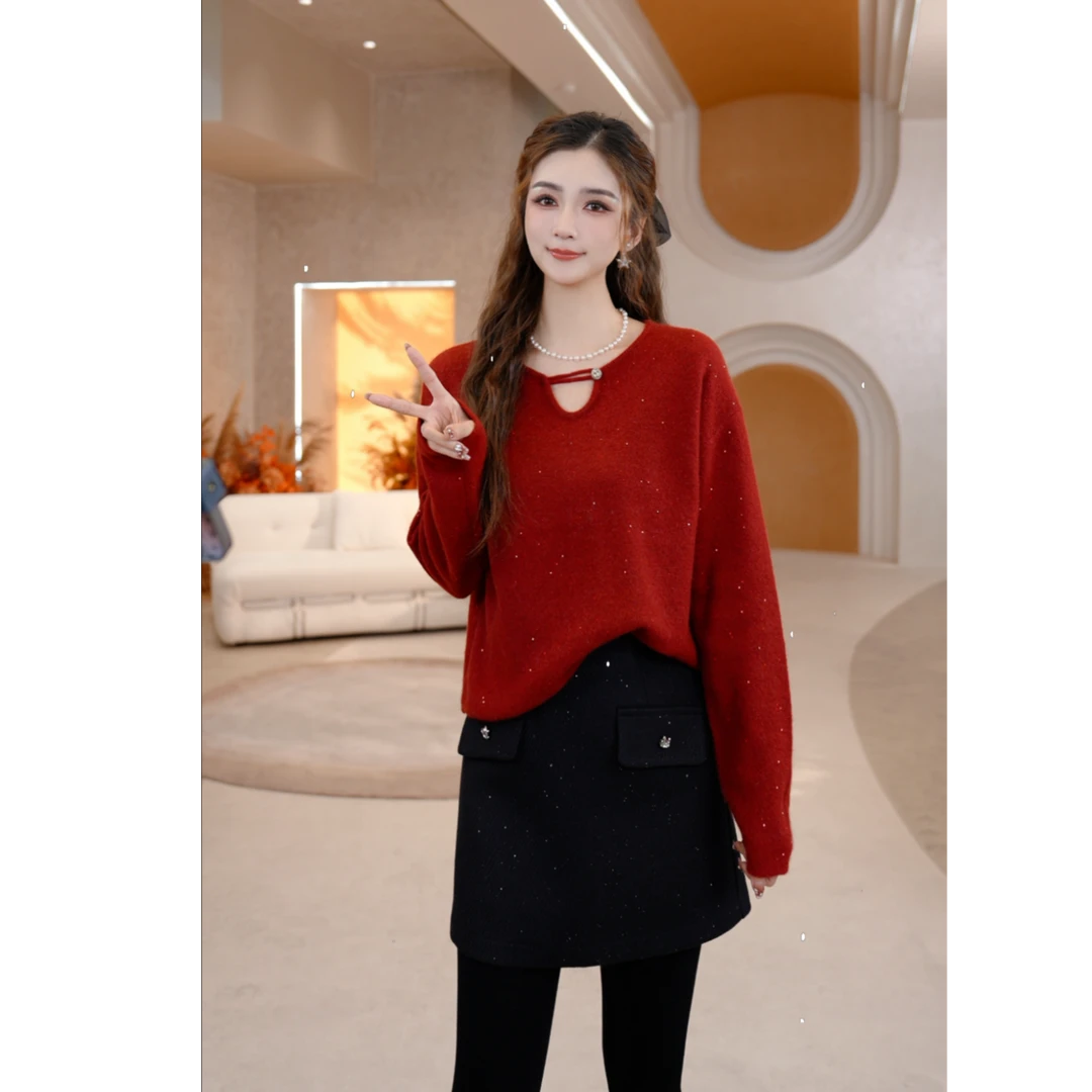 COCO BECCI【璀璨星河】绵羊毛山羊绒亮片柔软针织衫CFXYD231325