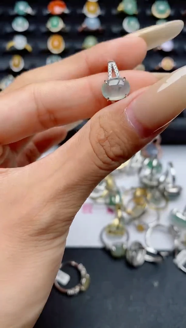 翡翠戒指银S925镶嵌.