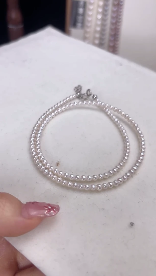 【闪购商品】淡水珍珠项链银S925镶嵌3MM淡水珍珠项链