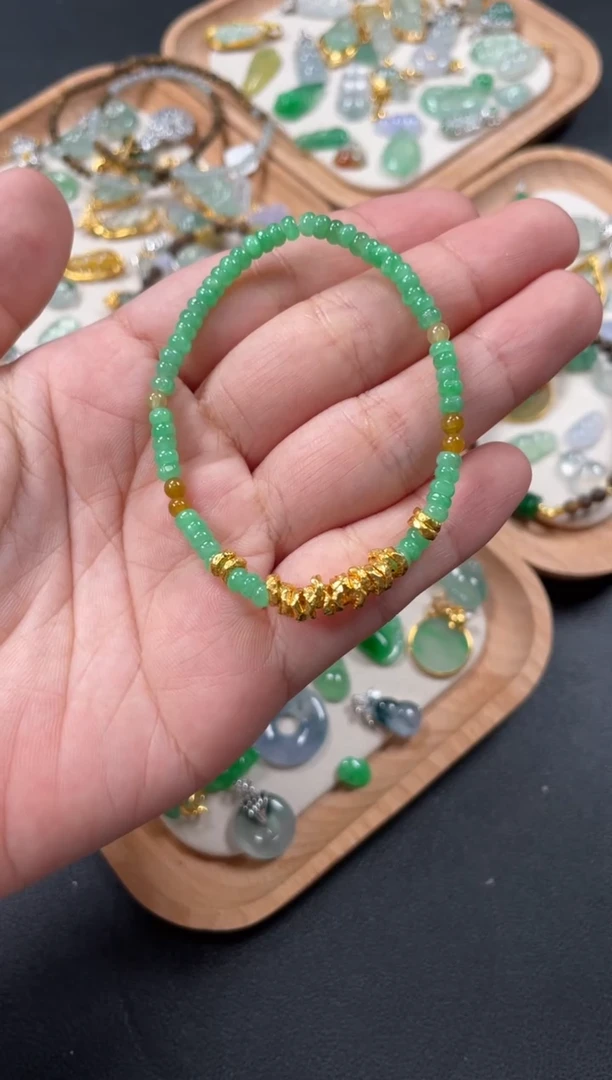 翡翠足金镶嵌套链多样性   发货一条   P603