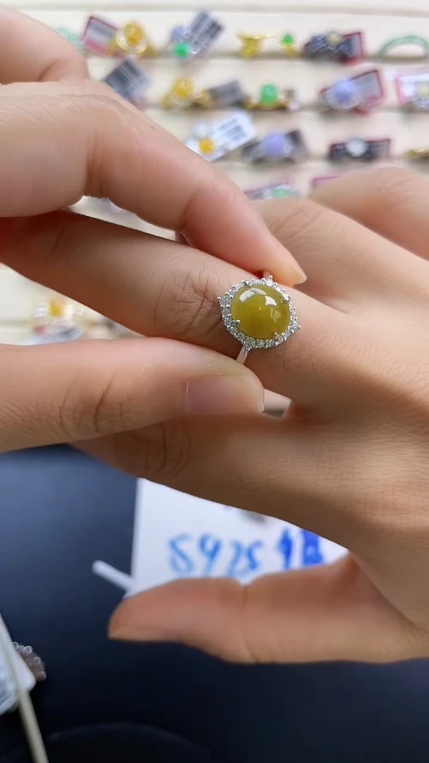 银S925镶嵌戒指翡翠翡翠 蛋面 银S925镶嵌