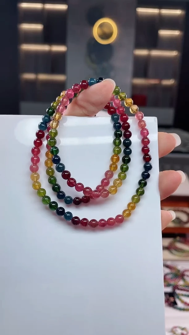 未镶嵌老矿碧玺彩虹三圈手串5mm+碧玺（多样性发一条）Q