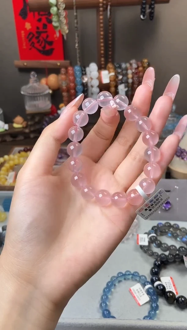 水晶手链未镶嵌11mm莫桑比克粉水晶