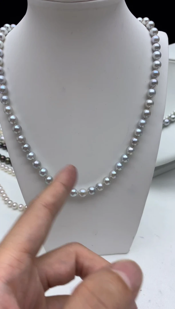 未镶嵌FF海水珍珠银蓝灰珠串链