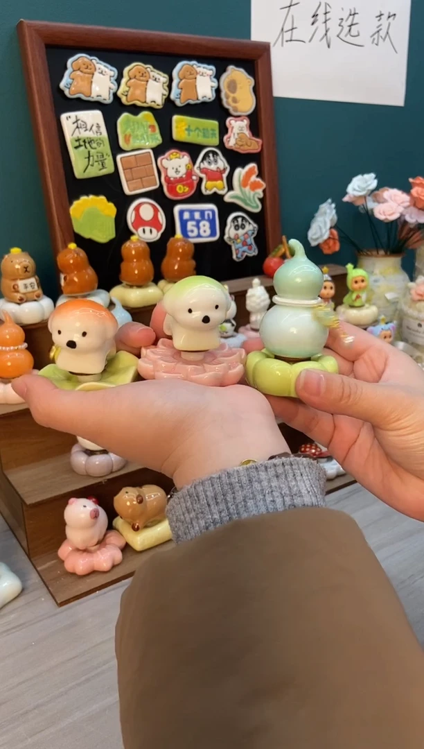 摆件陶夭*橘色小狗 绿色小狗 绿色葫芦景德镇陶瓷摆件3个装