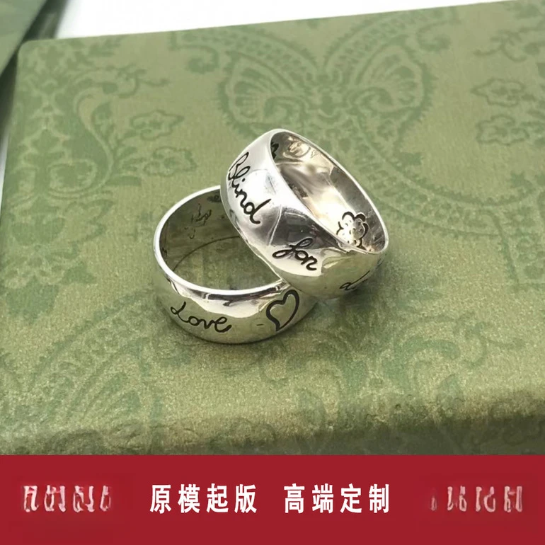 钛钢戒指 古家双G花鸟爱无畏戒指复古男女情侣对戒首饰个性指环