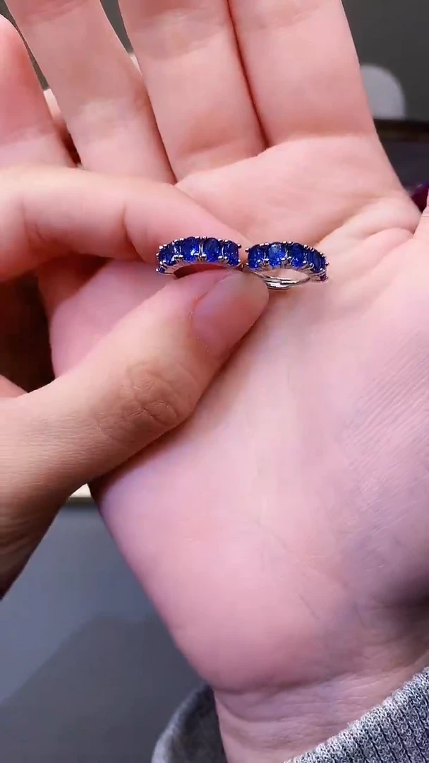 耳饰蓝宝石银S925镶嵌56