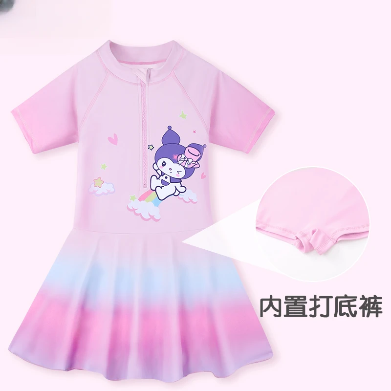 女童连体裙式泳衣时尚夏季速干保守洋气儿童游泳衣中大童冲浪服